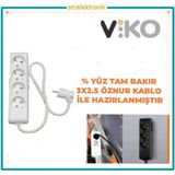 Viko Multi-Let 4'lü 3x2.5 28 m Öznur Kablo Tam Bakır Topraklı Çocuk Korumalı Uzatma Grup Priz