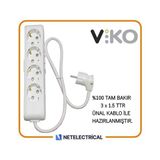 Viko Multi-let 4'lü 6 Metre Topraklı Çocuk Korumalı Kablolu Grup Priz - Beyaz