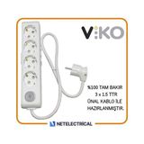 Viko Multi-Let 4'lü Anahtarlı 1 Metre Topraklı Çocuk Korumalı Kablolu Grup Priz - Beyaz