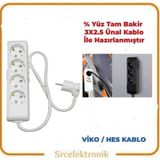 Viko Multi-Let 4'lü Beyaz 3x2.5 8 m Ünal Kablo Topraklı Çocuk Korumalı Uzatma