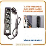 Viko Multi-Let 4'lü Siyah 3x1.5 7 m Ünal Kablo Anahtarlı Topraklı Çocuk Korumalı Uzatma