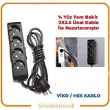 Viko Multi-Let 4'lü Siyah 3x2.5 25 m Ünal Kablo Topraklı Çocuk Korumalı Uzatma