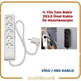 Viko Multi-Let 5 Li Ünal Kablolu Beyaz (12 ile 40 Metre Arası) Topraklı Çocuk Korumalı Uzatma ( 3x2.5 Ünal Kablo Tam Bakır) Ttr Kablo Tseli HO5VV-F