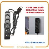 Viko Multi-Let 5 Li Ünal Kablolu Siyah (12 ile 40 Metre Arası) Topraklı Çocuk Korumalı Uzatma ( 3x2.5 Ünal Kablo Tam Bakır) Ttr Kablo Tseli HO5VV-F