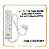 Viko Multi-Let 5'li 3x1.5 3 m Hes Kablo Tam Bakır Anahtarlı Topraklı Çocuk Korumalı Uzatma