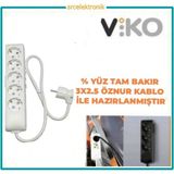Viko Multi-Let 5'li 3x2.5 1 m Öznur Kablo Tam Bakır Topraklı Çocuk Korumalı Uzatma Grup Priz