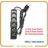 Viko Multi-Let 5'li 3x2.5 1 m Ünal Kablolu Siyah Topraklı Çocuk Korumalı Uzatma