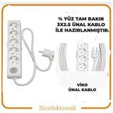 Viko Multi-Let 5'li 3x2.5 20 m Ünal Kablolu Anahtarlı Topraklı Çocuk Korumalı Uzatma