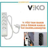 Viko Multi-Let 5'li 3x2.5 22 m Öznur Kablo Tam Bakır Topraklı Çocuk Korumalı Uzatma Grup Priz
