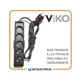 Viko Multi-Let 5'li 3x2.5 7 m Öznur Kablo Tam Bakır Topraklı Çocuk Korumalı Uzatma Grup Priz