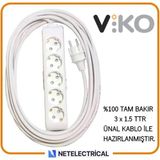 Viko Multi-Let 5'li 6 Metre Topraklı Çocuk Korumalı Kablolu Grup Priz - Beyaz