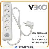 Viko Multi-Let 5'li Anahtarlı 25 Metre Topraklı Çocuk Korumalı Kablolu Grup Priz - Beyaz
