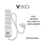 Viko Multi-Let 5'li Anahtarlı 6 Metre Topraklı Çocuk Korumalı Kablolu Grup Priz - Beyaz