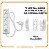 Viko Multi-Let 5'li Ünal Kablolu (1 ile 10 Metre ) Anahtarlı Topraklı Çocuk Korumalı Uzatma ( 3x2.5 Ünal Kablo Tam Bakır) Ttr Kablo HO5VV-F - 7 METRE