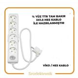 Viko Multi-Let 6'lı 3x1.5 30 m Hes Kablo Tam Bakır Anahtarlı Topraklı Çocuk Korumalı Uzatma