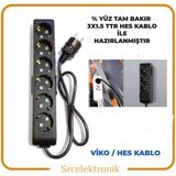 Viko Multi-Let 6'lı 3x1.5 5 m Hes Kablo Tam Bakır Topraklı Çocuk Korumalı Uzatma