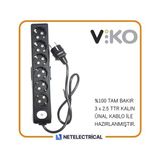 Viko Multi-Let 6'lı 3x2.5 10 m Öznur Kablo Tam Bakır Anahtarlı Topraklı Çocuk Korumalı Uzatma Grup Priz