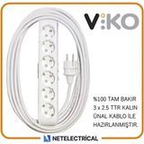 Viko Multi-Let 6'lı 3x2.5 12 m Öznur Kablo Tam Bakır Topraklı Çocuk Korumalı Uzatma Grup Priz