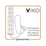 Viko Multi-Let 6'lı 3x2.5 3 m Öznur Kablo Tam Bakır Topraklı Çocuk Korumalı Uzatma Grup Priz