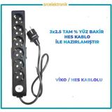 Viko Multi-Let 6'lı 3x2.5 7 m Hes Kablo Tam Bakır Anahtarlı Topraklı Çocuk Korumalı Uzatma Priz