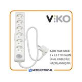 Viko Multi-Let 6'lı 3x2.5 7 m Öznur Kablo Tam Bakır Anahtarlı Topraklı Çocuk Korumalı Uzatma Grup Priz