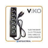 Viko Multi-Let 6'lı 3x2.5 7 m Öznur Kablo Tam Bakır Topraklı Çocuk Korumalı Uzatma Grup Priz
