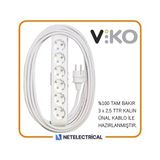 Viko Multi-Let 6'lı 3x2.5 9 m Öznur Kablo Tam Bakır Topraklı Çocuk Korumalı Uzatma Grup Priz