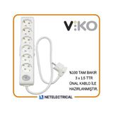 Viko Multi-Let 6'lı Anahtarlı 5 Metre Topraklı Çocuk Korumalı Kablolu Grup Priz - Beyaz