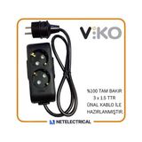 Viko Multi-Let Siyah 2'li 2 Metre Topraklı Çocuk Korumalı Kablolu Grup Priz