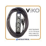 Viko Multi-Let Siyah 3'lü 7 Metre Anahtarlı Topraklı Çocuk Korumalı Grup Priz (3x2.5 Ttr Tam Bakır Kalın Kablolu