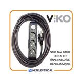 Viko Multi-Let Siyah 3'lü Anahtarlı 35 Metre Topraklı Çocuk Korumalı Kablolu Grup Priz