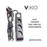 Viko Multi-Let Siyah 3lü Anahtarlı 7 Metre Topraklı Çocuk Korumalı Kablolu Grup Priz