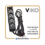 Viko Multi-Let Siyah 4'lü 12 Metre Topraklı Çocuk Korumalı Kablolu Grup Priz