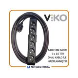 Viko Multi-Let Siyah 6'lı 15 Metre Topraklı Çocuk Korumalı Kablolu Grup Priz