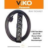 Viko Multi-Let Siyah 6'lı 8 Metre Topraklı Çocuk Korumalı Kablolu Grup Priz - Siyah - Gri