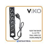 Viko Multi-Let Siyah 6'lı Anahtarlı 30 Metre Topraklı Çocuk Korumalı Kablolu Grup Priz
