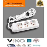 Viko Multi-Let Üçlü Topraklı Priz - 5 Metre - Çocuk Korumalı - Beyaz - Orjinal Ürün