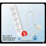 Viko Multi-Let UPS 5'li Beyaz 3x1.5 6 m Hes Kablo Tam Bakır Topraklı Çocuk Korumalı Uzatma