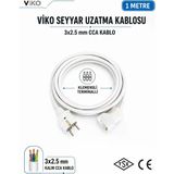 Viko Seyyar Uzatma Kablosu 1 Metre 3X2.5 Mm Cca Kablo | Orijinal Viko Erkek Dişi Fiş | Klemensli Terminalli | Topraklı | Tse Ce Belgeli