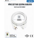 Viko Seyyar Uzatma Kablosu 2 Metre 3x2.5 mm Cca Kablo | Orijinal Viko Erkek Dişi Fiş | Klemensli Terminalli | Topraklı | Tse Ce Belgeli - Beyaz