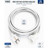 Viko Seyyar Uzatma Kablosu 20 Metre 3x2.5 mm Cca Kablo | Orijinal Viko Erkek Dişi Fiş | Klemensli Terminalli | Topraklı | Tse Ce Belgeli - Beyaz