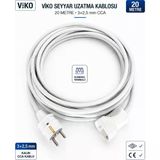 Viko Seyyar Uzatma Kablosu 20 Metre 3X2.5 Mm Cca Kablo | Orijinal Viko Erkek Dişi Fiş | Klemensli Terminalli | Topraklı | Tse Ce Belgeli