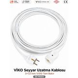 Viko Seyyar Uzatma Kablosu 20M (20 Metre) 3x1.5 mm %100 Bakır Öznur Kablo | Orijinal Viko Erkek Dişi Fiş | Klemens Terminalli | Topraklı | Tse Ce Belgeli - Beyaz