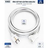 Viko Seyyar Uzatma Kablosu 25 Metre 3x2.5 mm Cca Kablo | Orijinal Viko Erkek Dişi Fiş | Klemensli Terminalli | Topraklı | Tse Ce Belgeli - Beyaz