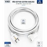 Viko Seyyar Uzatma Kablosu 25 Metre 3X2.5 Mm Cca Kablo | Orijinal Viko Erkek Dişi Fiş | Klemensli Terminalli | Topraklı | Tse Ce Belgeli