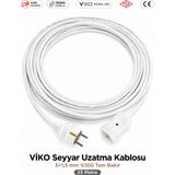 Viko Seyyar Uzatma Kablosu 25M (25 Metre) 3x1.5 mm %100 Bakır Öznur Kablo | Orijinal Viko Erkek Dişi Fiş | Klemens Terminalli | Topraklı | Tse Ce Belgeli - Beyaz