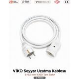 Viko Seyyar Uzatma Kablosu 2m (2 Metre) 3x1.5 mm %100 Bakır Öznur Kablo | Orijinal Viko Erkek Dişi Fiş | Klemens Terminalli | Topraklı | Tse Ce Belgeli - Beyaz