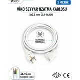 Viko Seyyar Uzatma Kablosu 3 Metre 3X2.5 Mm Cca Kablo | Orijinal Viko Erkek Dişi Fiş | Klemensli Terminalli | Topraklı | Tse Ce Belgeli