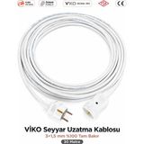 Viko Seyyar Uzatma Kablosu 30M (30 Metre) 3x1.5 mm %100 Bakır Öznur Kablo | Orijinal Viko Erkek Dişi Fiş | Klemens Terminalli | Topraklı | Tse Ce Belgeli - Beyaz