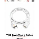 Viko Seyyar Uzatma Kablosu 3m (3 Metre) 3x1.5 mm %100 Bakır Öznur Kablo | Orijinal Viko Erkek Dişi Fiş | Klemens Terminalli | Topraklı | Tse Ce Belgeli - Beyaz